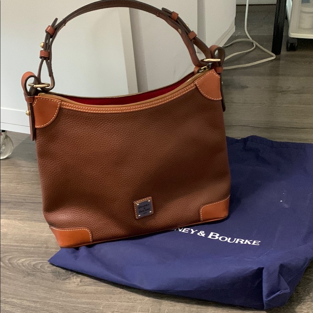 Dooney & Bourke Brown Leather Hobo with Tan Trim